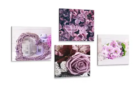 Zostavy obrazov Set obrazov levanduľové zátišie s kvetinami