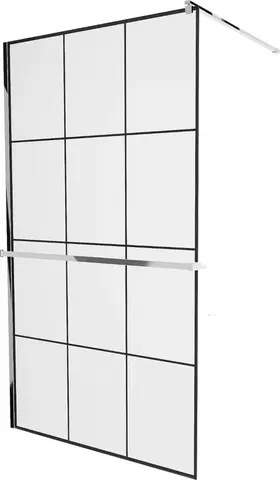 Sprchové dvere MEXEN/S - KIOTO Sprchová zástena WALK-IN s poličkou a držiakom uterákov 120 x 200, transparent/čierna 8 mm, chróm 800-120-121-01-77