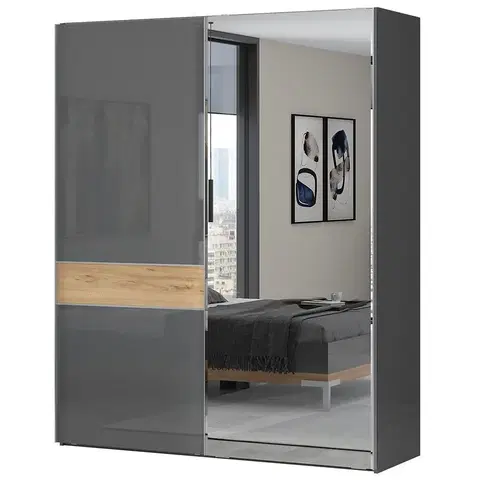 Spálňové skrine s posuvnými dverami Skriňa 2d Onyx so zrkadlom pk181-og/on lakované pacific walnut/