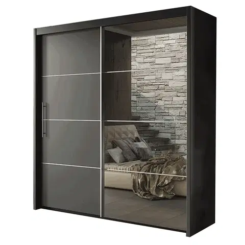 Šatníkové skrine Skriňa s posúvacími dverami, 200 cm, sivá, KAIPO