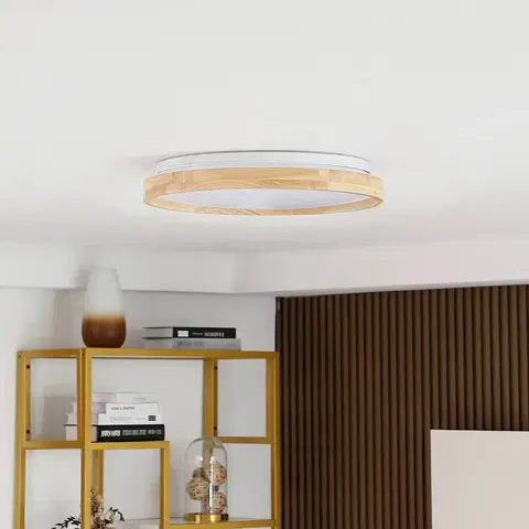 SmartHome stropné svietidlá Lindby Lindby Smart LED stropné svietidlo Mirren wood Ø49,5cm CCT Tuya