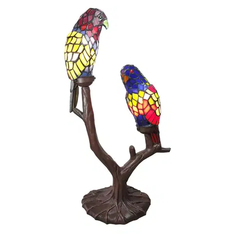 Stolové lampy Clayre&Eef Dekoračná lampa 6017, dve papagáje, Tiffany design