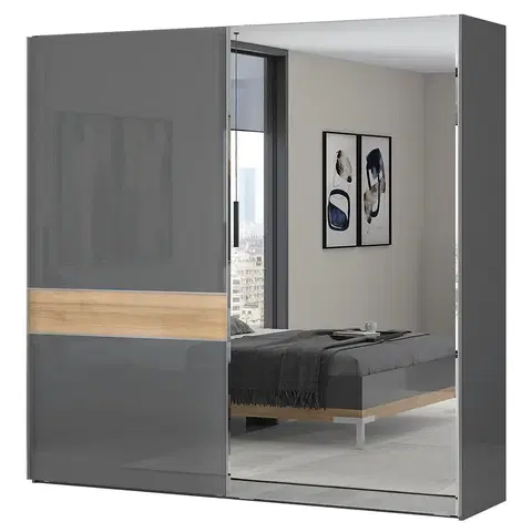 Spálňové skrine s posuvnými dverami Skriňa 2d Onyx so zrkadlom pk231-og/on lakované pacific walnut/a