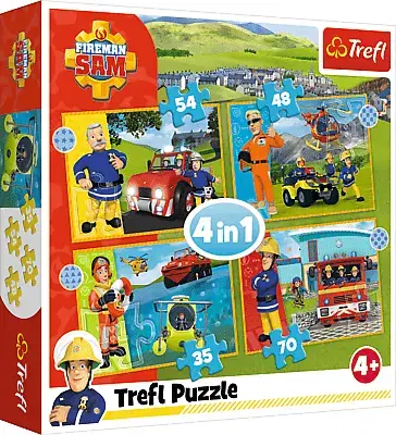 Hračky puzzle TREFL - Puzzle 4v1 - Odvážny Požiarnik Sam / Prism A&D Fireman Sam