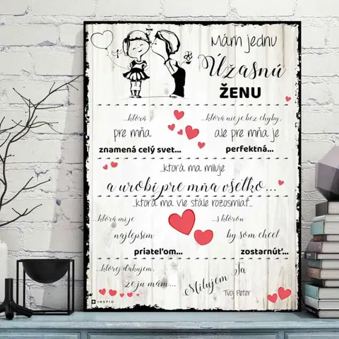 Tabuľky s venovaním (darčeky) Valentínsky darček - Valentínka pre ženu s vlastným podpisom - tabuľka