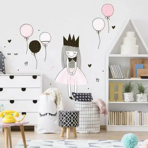 Nálepky na stenu Nálepka pre dievčatko - Princezná s balónmi
