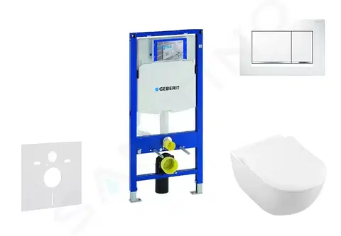 Záchody GEBERIT - Duofix Modul na závesné WC s tlačidlom Sigma30, biela/lesklý chróm + Villeroy Boch - WC a doska, DirectFlush, SoftClose, CeramicPlus 111.300.00.5 NI5