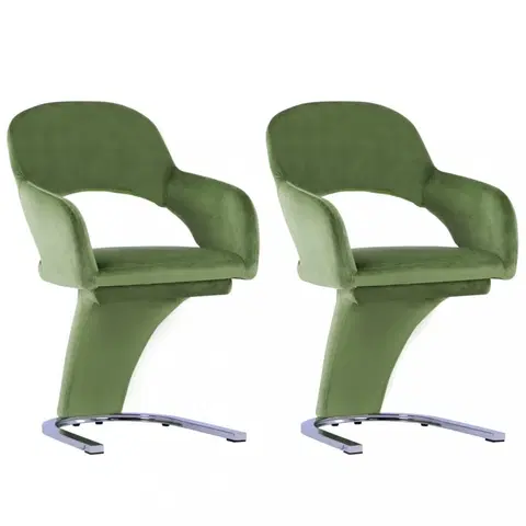 Jedálenské stoličky a kreslá Jedálenská stolička 2 ks zamat / chróm Dekorhome Zelená