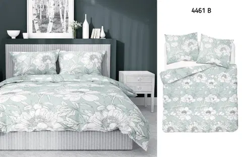 Posteľná bielizeň Súprava 1+1 posteľnej bavlnenej obliečky, Biele kvety na zelenom