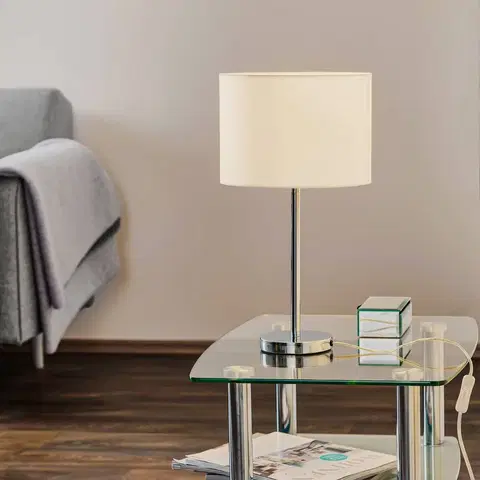 Lampy na nočný stolík BRITOP Stolná lampa Maarit textilné tienidlo, biela/chróm