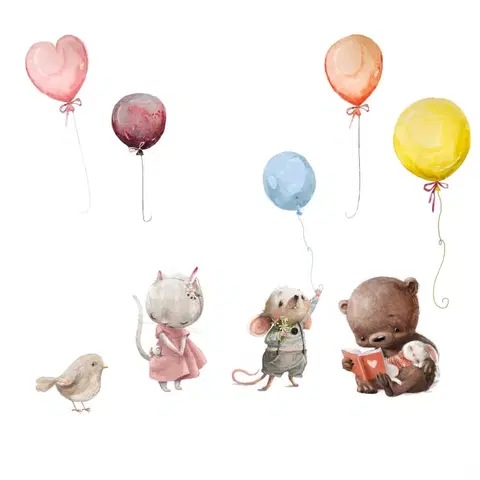 Nálepky na stenu Nálepky nad postieľku - Zvieratká a balóny