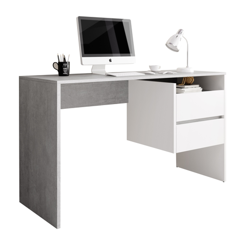 Písacie a pracovné stoly KONDELA Tulio písací stôl betón / biely mat