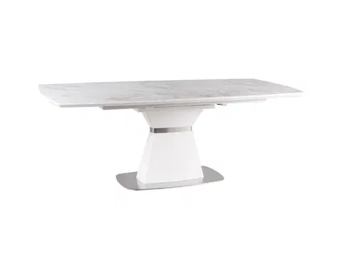 Jedálenské stoly PETERSON II, rozkladací jedálenský stôl, biela matná, mramor