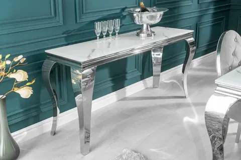 Toaletné stolíky LuxD Dizajnový konzolový stôl Rococo 145 cm strieborný - mramor 