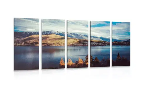 Obrazy prírody a krajiny 5-dielny obraz zapadajúce slnko nad jazerom