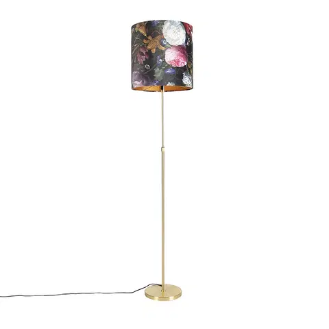 Stojace lampy Stojacia lampa zlatá / mosadz so zamatovým odtieňom kvetov 40/40 cm - Parte