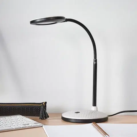Stolové lampy na písací stôl Lindby LED lampa na písací stôl Ivan svetlosivá a čierna