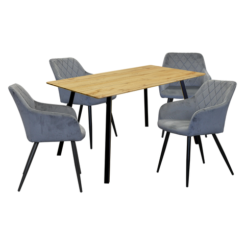 Jedálenské sety Jedálenský stôl BERGEN dub + 4 stoličky DIAMANT sivý zamat
