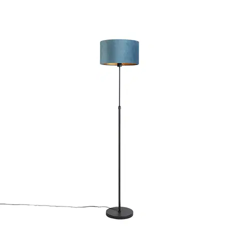 Stojace lampy Stojacia lampa čierna s velúrovým odtieňom modrej so zlatou 35 cm - Parte