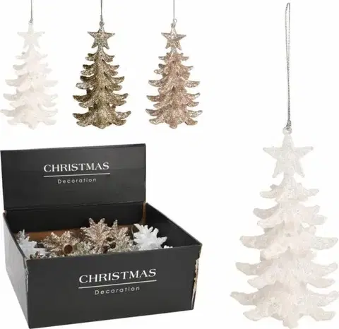 Vianočné dekorácie Kinekus Ozdoba závesná stromček 7,5x7,5x13 cm mix