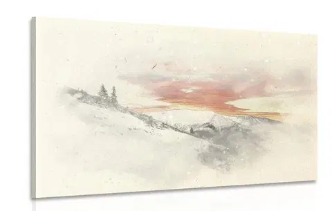 Obrazy imitácia olejomaľby Obraz západ slnka nad zasneženými horami