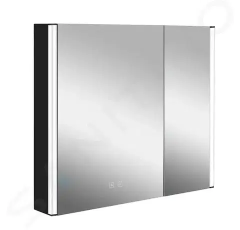 Kúpeľňový nábytok Kielle - Arkas I Zrkadlová skrinka s LED osvetlením, vyhrievaním a USB portom, 80x70x13 cm, matná čierna 50111814