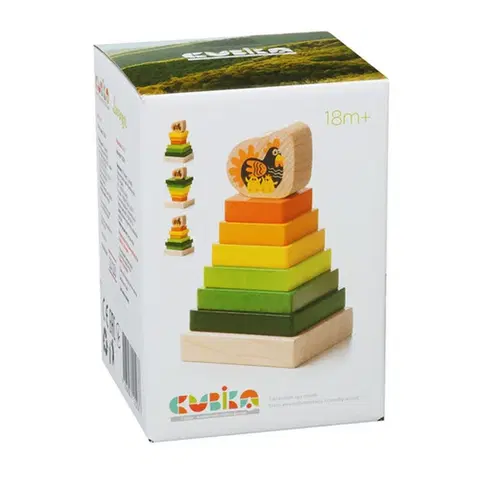 Drevené hračky CUBIKA - 15276 Farebná pyramída sa sliepočkou - drevená skladačka 8 dielov