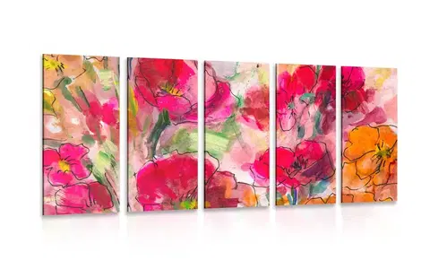 Obrazy kvetov 5-dielny obraz maľované kvetinové zátišie