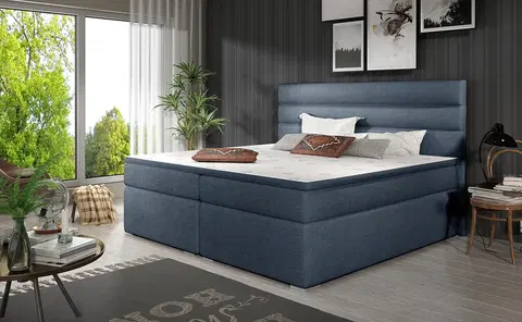 Postele NABBI Spezia 140 čalúnená manželská posteľ s úložným priestorom modrá