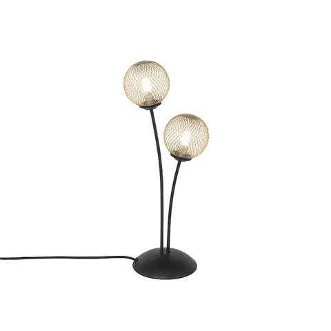 Stolove lampy Moderná stolná lampa čierna so zlatými 2-svetlami - Athens Wire