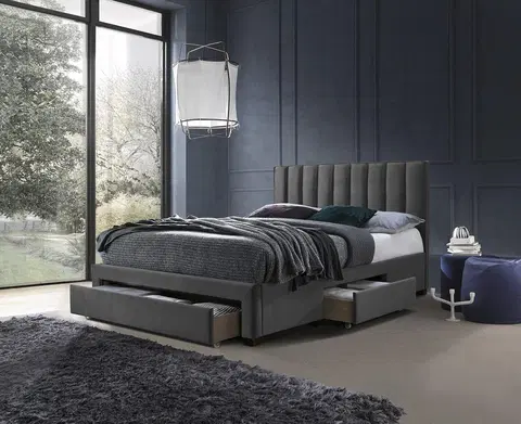 Postele HALMAR Grace 160 čalúnená manželská posteľ s úložným priestorom sivá (Velvet)