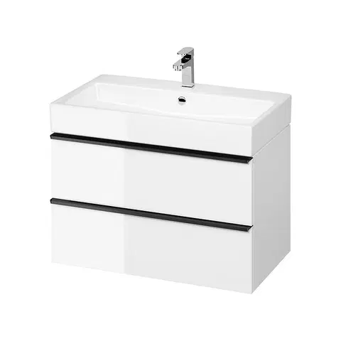 Kúpeľňa CERSANIT - Umývadlo skrinka VIRGO 80 biela s čiernymi úchytmi S522-025