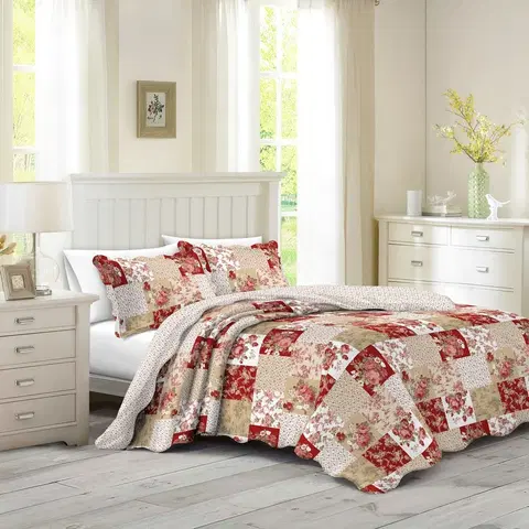 Prikrývky na spanie Prehoz na posteľ Patchwork ruže Heda, 230 x 250 cm, 2 ks 50 x 70 cm