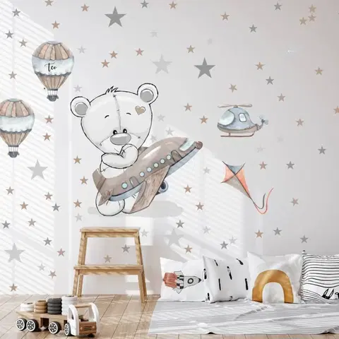 Nálepky na stenu Nálepka do chlapčenskej izby - Medvedík s lietadlom