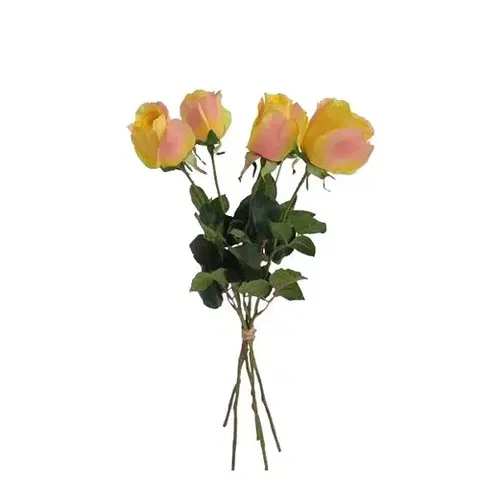 Kvety Umelá kvetina Ruža ružovo-žltá, 68 cm, 5 ks