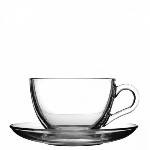Hrnčeky a šálky Kinekus Šálka s podšálkou na čaj, kávu, sklenená, 220 ml, KARLO, 6+6 ks