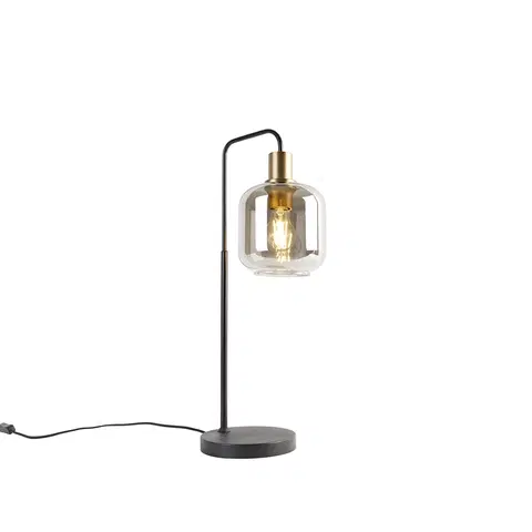 Stolove lampy Inteligentná stolná lampa čierna so zlatým a dymovým sklom vrátane WiFi A60 - Zuzanna