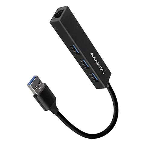 USB huby AXAGON HMA-GL3A 3x USB-A + GLAN, USB3.2 Gen 1 hub, kovový, 20 cm USB-A kábel HMA-GL3A
