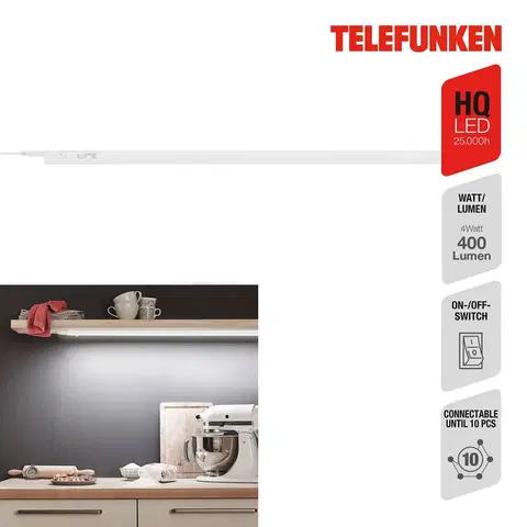 Osvetlenie kuchynskej linky Telefunken LED osvetlenie pod skrinku Hephaistos, biele, dĺžka 87 cm