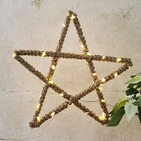 Vianočné svetelné hviezdy STAR TRADING LED dekoračná hviezda Jutta, jutové lano