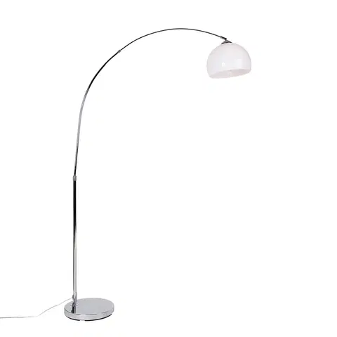Oblúkové lampy Moderná oblúková lampa chrómová s bielym tienidlom - Arc Basic