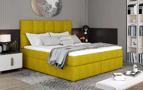 Postele NABBI Grosio 145 čalúnená manželská posteľ s úložným priestorom žltá