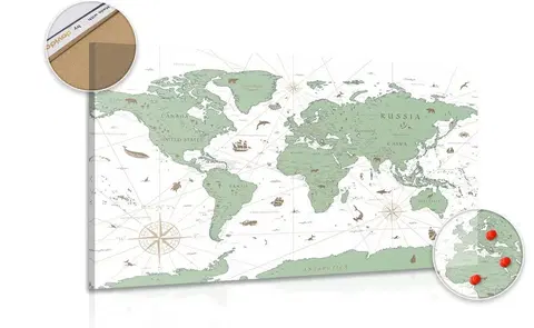 Obrazy na korku Obraz na korku mapa v zelenom prevedení