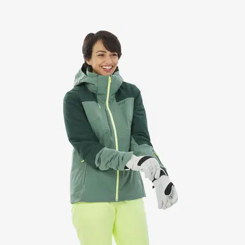 bundy a vesty Dámska lyžiarska bunda 500 zelená
