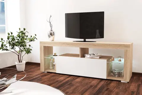 TV stolíky VEGAS samostatný TV stolík, dub sonoma/biely lesk