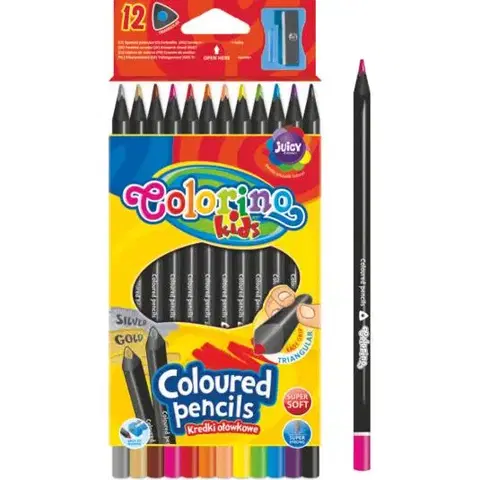 Hračky PATIO - Colorino pastelky z čierneho dreva 12 farieb