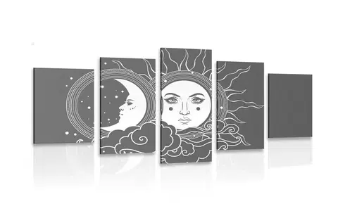 Čiernobiele obrazy 5-dielny obraz čiernobiela harmónia slnka a mesiaca