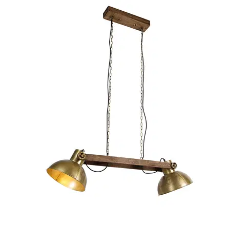 Zavesne lampy Priemyselná závesná lampa zlatá 2-svetlá s drevom - Mango
