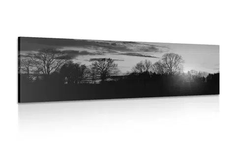 Čiernobiele obrazy Obraz nádherný západ slnka v čiernobielom prevedení