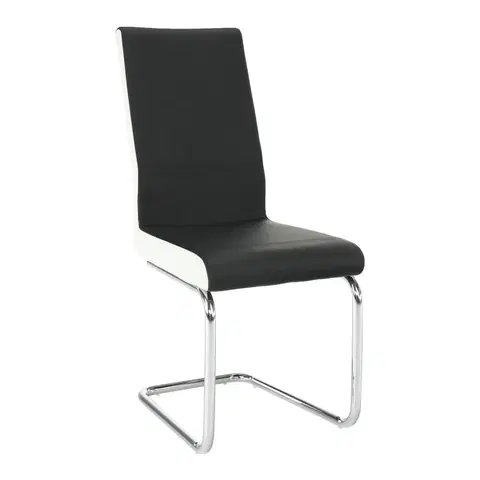 Stoličky Jedálenská stolička, ekokoža čierna, biela/chróm, NEANA
